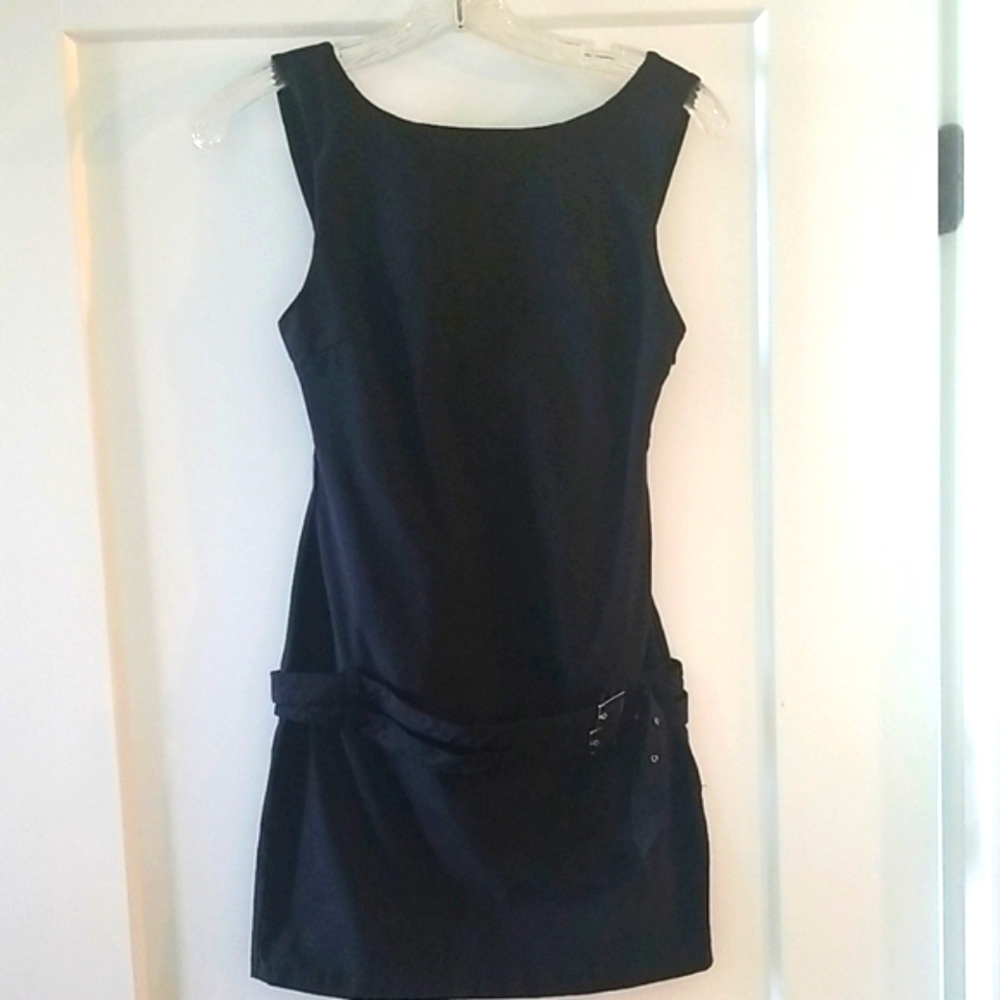 Bershka Sleeveless Belt Design Black Spandex Summer Dress Size S